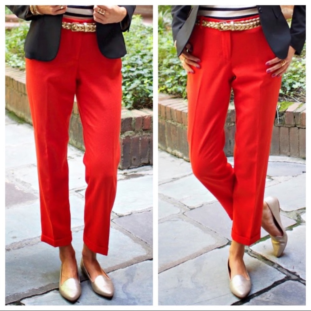 J. Crew Mid Rise Cafe Capri Wool Bright Red Orange Crop Pant, 6